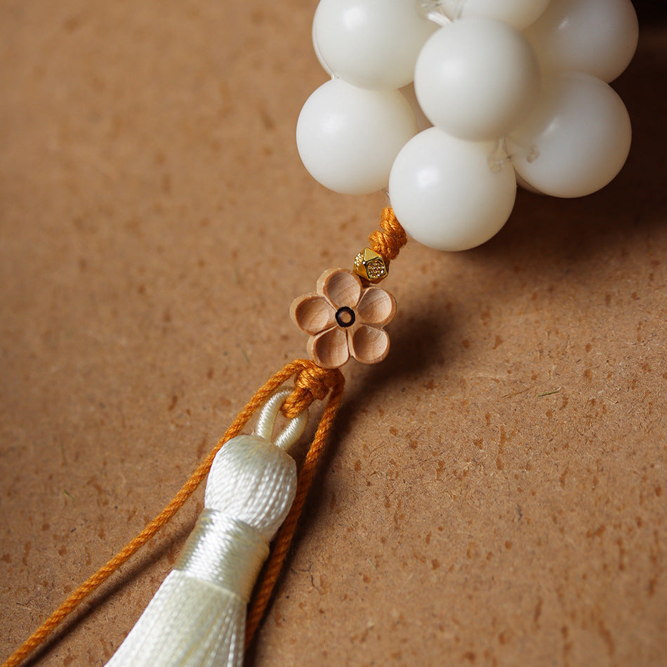 Handmade White Jade Bodhi Woven Tassel Charm Strap for Phone, Bag, or Car