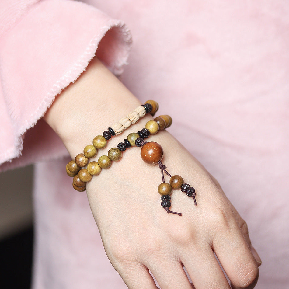 Argentine Aged Green Sandalwood Double Wrap Round Bead Bracelet for Women 8mm