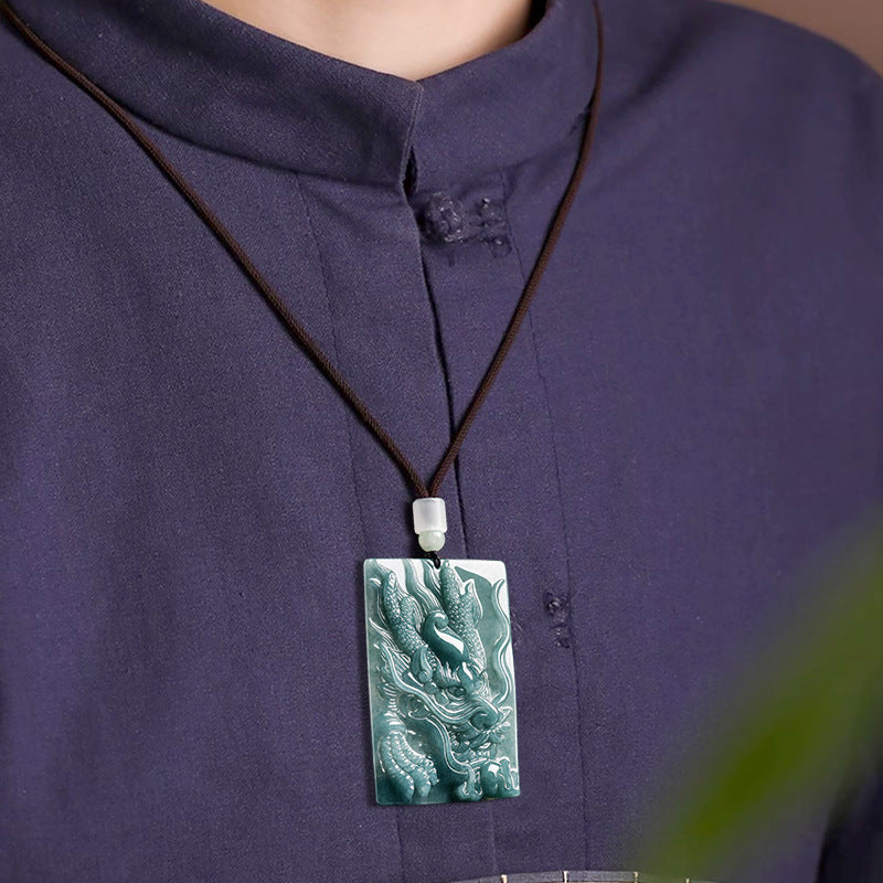 Natural Blue Water Jadeite Dragon Pendant – A-Grade Jade, Powerful Zodiac Dragon Talisman