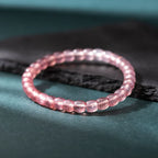Natural Strawberry Quartz Barrel Bead Bracelet - Transparent and Radiant Red