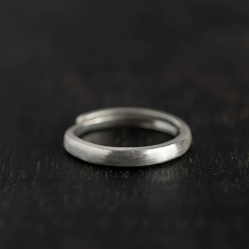 Buddha3bodhi Minimalist Vintage Pure Silver Matte Couple Rings - Adjustable
