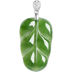 Natural Spinach Green Hetian Jade Leaf Necklace, Unisex Design, 925 Sterling Silver Setting