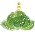 Authentic Hetian Green Jade Lotus Pendant for Women, 18K Gold Setting