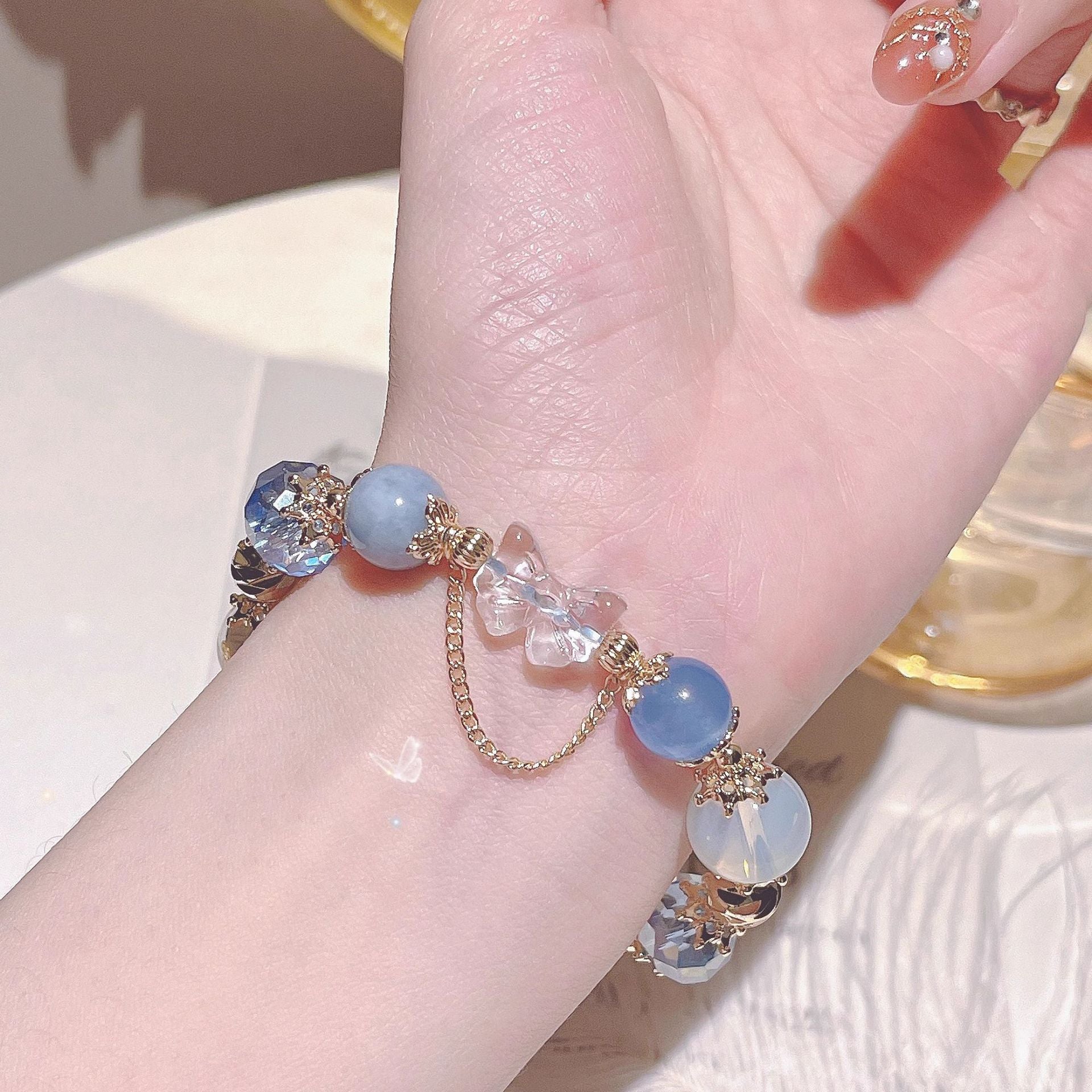DIY Aquamarine Blue Crystal White Crystal Bracelet Snowflake Starry Sky Bracelet for Women
