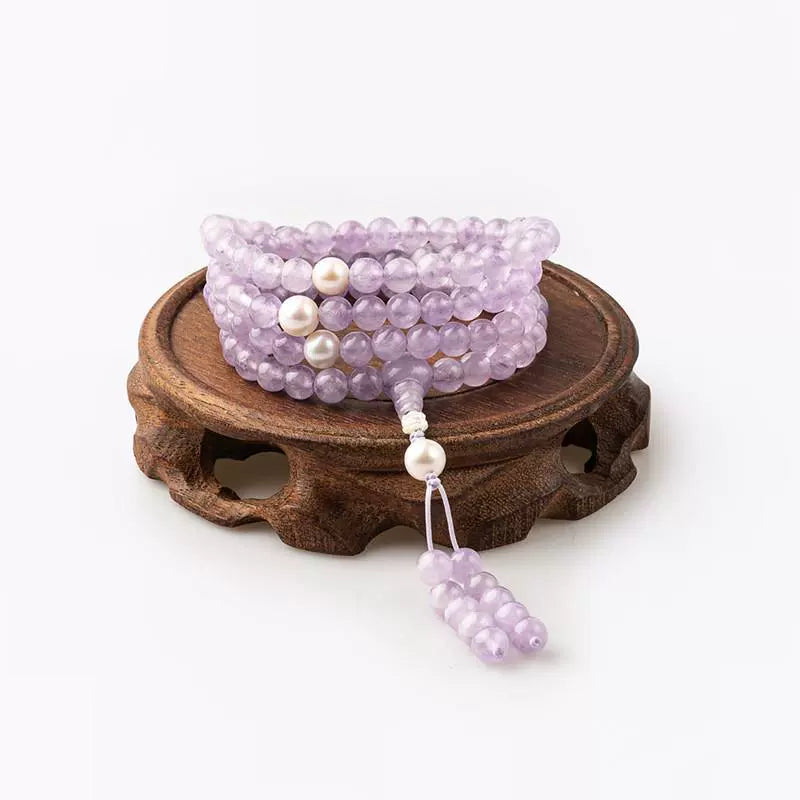 Buddha3bodhi 7mm Lavender Amethyst 108 Bead Mala with Freshwater Pearls