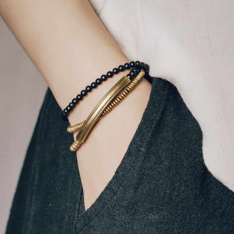 Tibetan Agate & Brass Multi-Layer Bracelet · Couple Jewelry for Grounding & Passion · 4 Colors Available