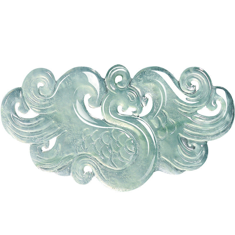Natural Ice Blue Jadeite Phoenix Pendant – Genuine A-Grade Blue Water Jade, Feng Shui Talisman for Luck & Harmony