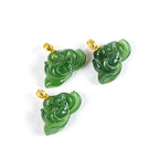 Authentic Hetian Green Jade Lotus Pendant for Women, 18K Gold Setting