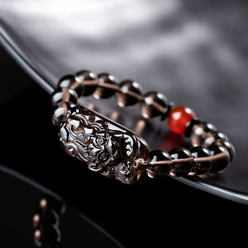 Natural Iced Obsidian Pixiu Wealth and Protection Bracelet