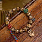 Tibetan Antique Silver Inlaid Camel Bone Bracelet – Handcrafted Tibetan-Style Beaded Bracelet