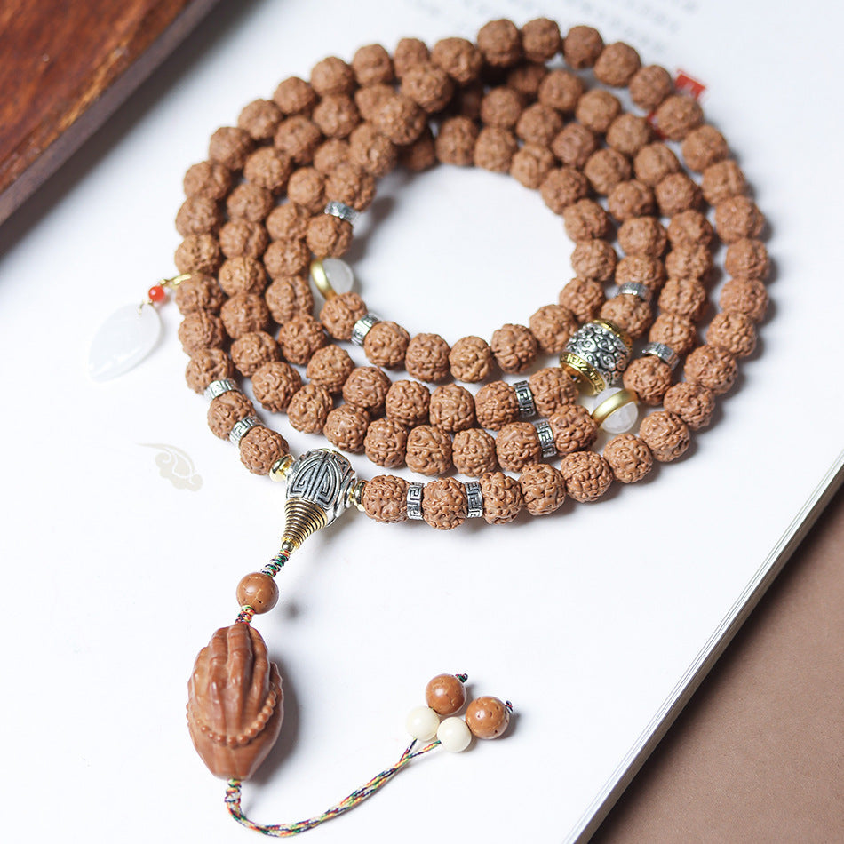 Tibetan Dragon Vein "Exploding"Texture Rudraksha 108 Mala Beads Bracelet
