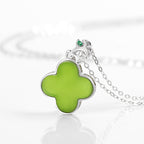 Natural Spinach Green Aged Hetian Green Jade Four-Leaf Clover Pendant with S925 Silver for Women