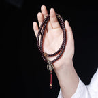 Ancient Cinnabar-Infused Star and Moon Bodhi 108 Mala Beads Bracelet with Tibetan Silver Warrior Charm