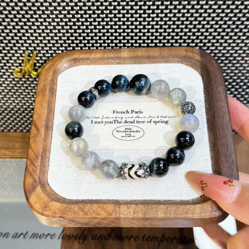 Nezha Series Bracelet Natural Gray Moonstone & Blue Tiger’s Eye Bracelet for Men