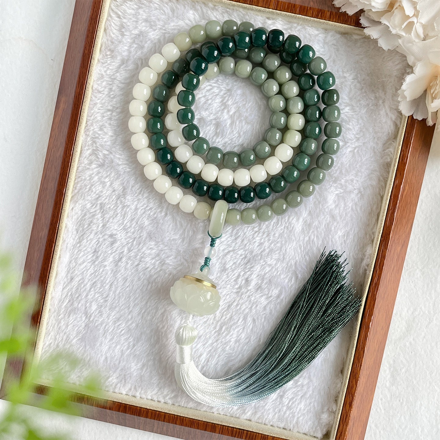 Natural Green Bodhi Seed Mala – 108 Beads for Meditation & Mindful Living