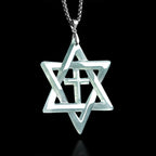 Natural Blue Water Jadeite Hexagram Cross Pendant – A-Grade Jade, S925 Silver, Unisex Fashion Necklace