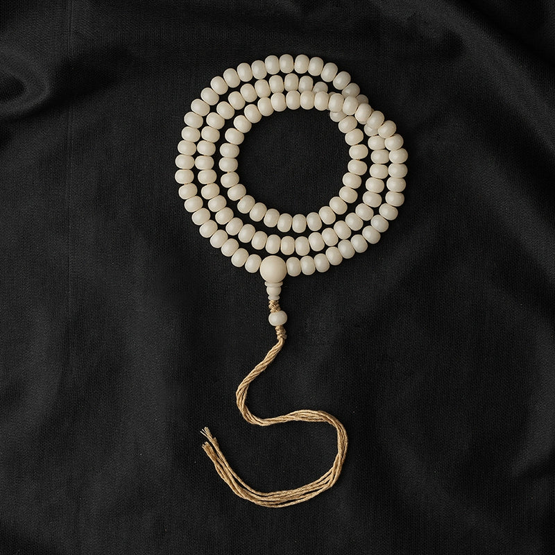 Buddha3bodhi 6.4mm*9mm White Jade Bodhi 108 Bead Mala Bodhi Seed Prayer Beads