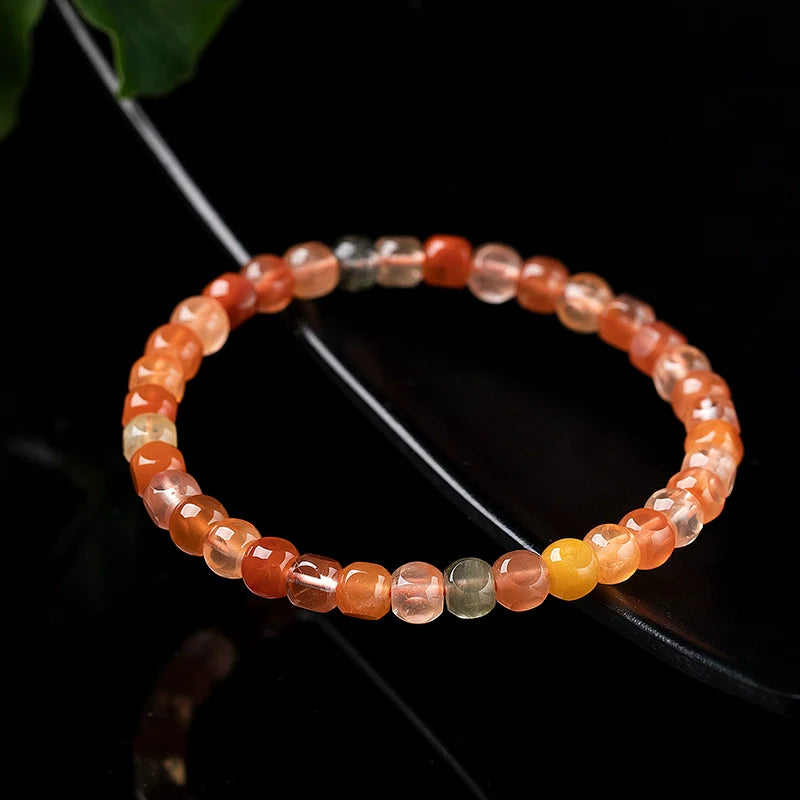 Colorful Pink Rabbit Hair Quartz Candy-Cut Square Bracelet