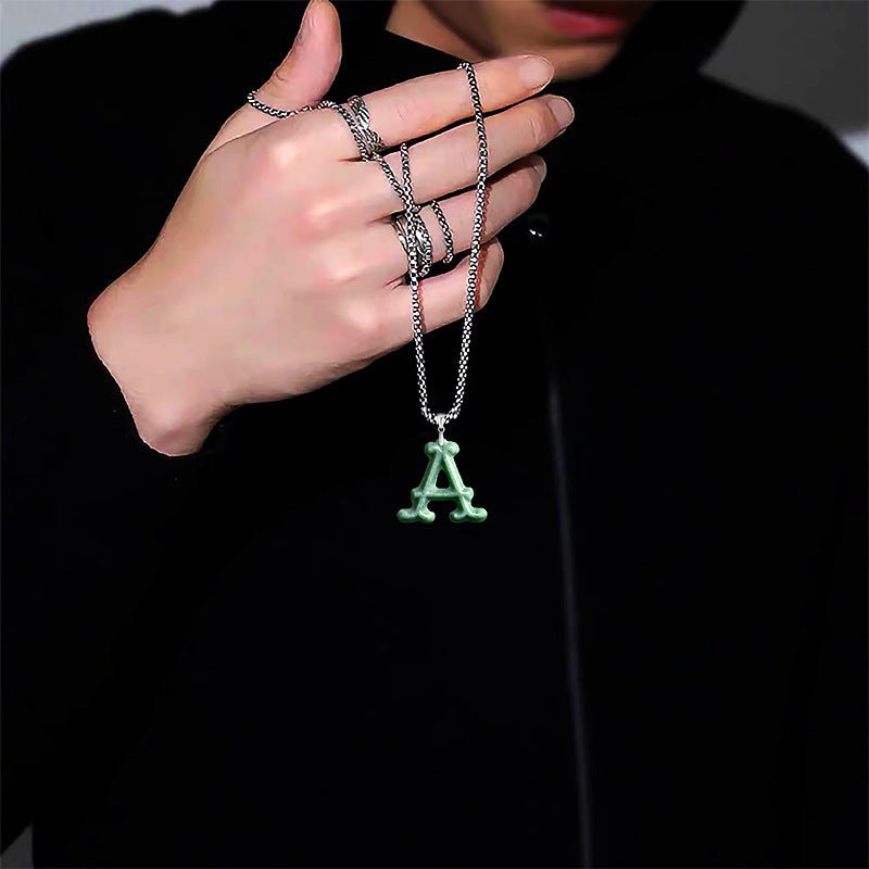 Natural A-Grade Jadeite Letter Pendant – S925 Silver Setting, Ice-Type Jade, Hip-Hop & Personalized Style