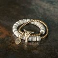 Men’s Bracelet with Natural Yak Bone Beads and Brass Bull Head Accent