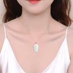 Natural Aged Hetian White Jade Gold Branch & Jade Leaf Pendant for Women