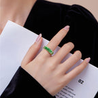 Natural A-Grade Jade “Emerald Green” Beaded Ring — S925 Sterling Silver