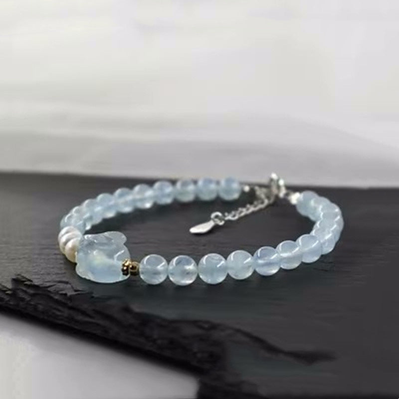 Aquamarine Rabbit Bracelet Fine Pearl Bracelet