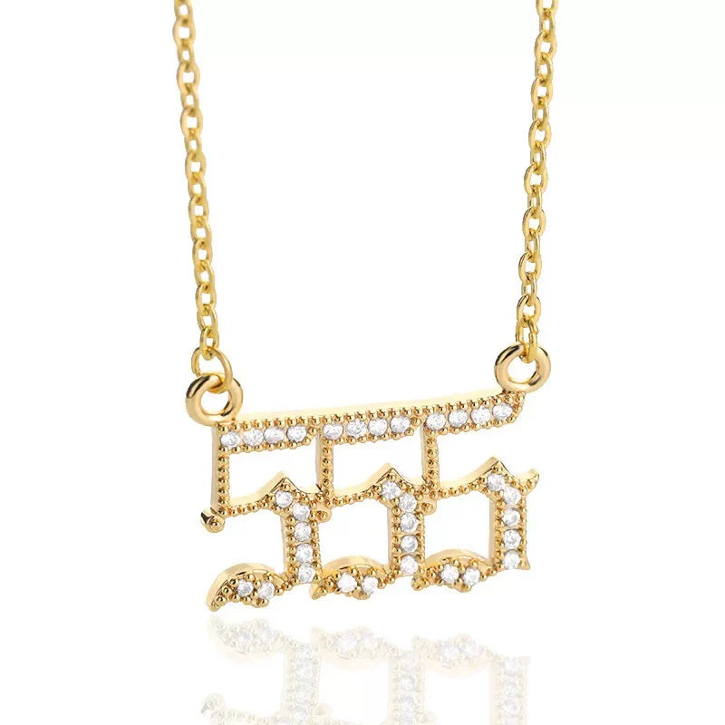 Angel Number Zircon Gold-Plated Necklace – Handmade & Radiantly Divine