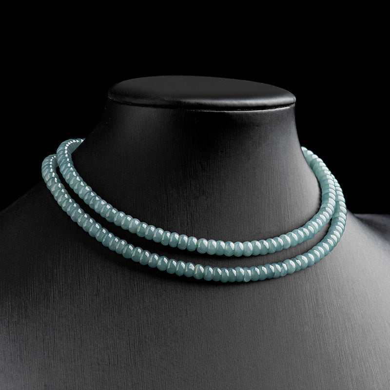 Natural Grade A Light Blue Jadeite 108 Abacus Bead Mala