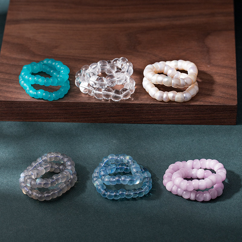 Tibetan Angled Cut Natural White Crystal, Pearl, Moonstone & Aquamarine Bracelet