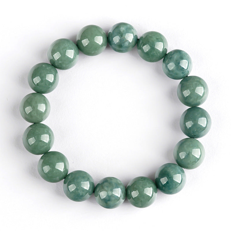 Natural A-Grade Jadeite Deep Bean Green Round Bead Bracelet – Elegant & Timeless