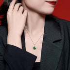 Natural Spinach Green Aged Hetian Jade Round Bead Pendant, beautifully set in 18K gold