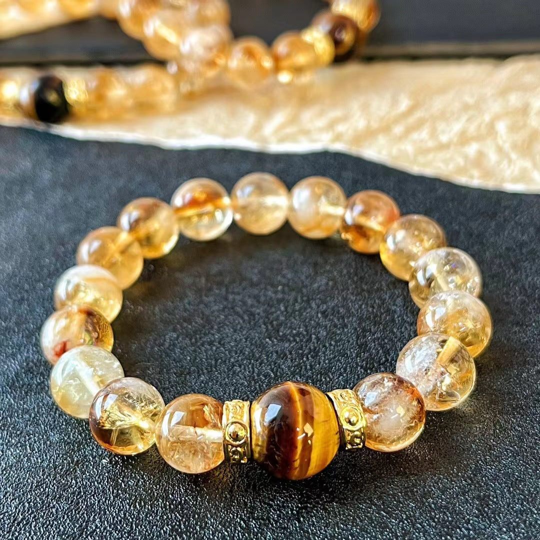 10MM Natural Citrine Crystal Bracelet Premium Tiger's Eye Bracelet for Wealth