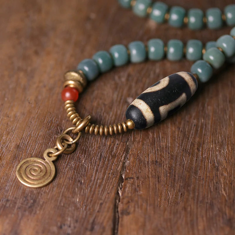 Vintage Multi-Layer Bodhi Seed & Dzi Bead Bracelet Buddhist Mala Jewelry for Men & Women