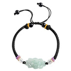 Natural A-Grade Jadeite Lotus Bracelet – Handmade Woven Cord Jewelry, Adjustable Lucky Charm for Men & Women