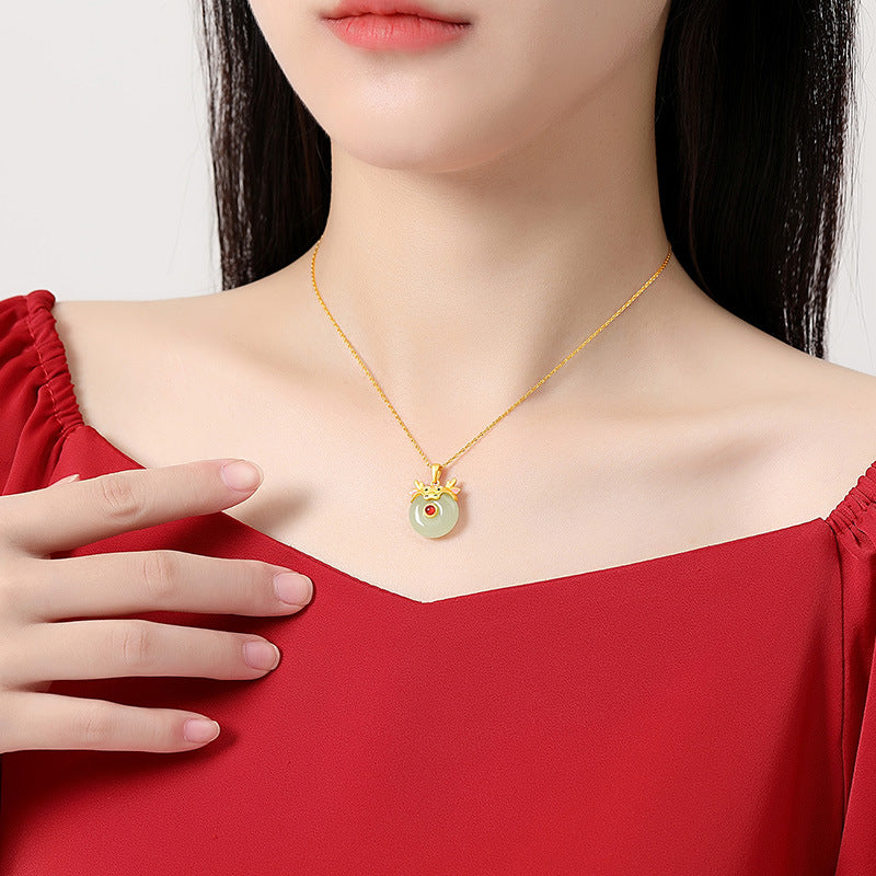 Hetian Jade Peace Circle 12 Chinese Zodiac Necklace – S925 Silver Horse Year Gift Jewelry
