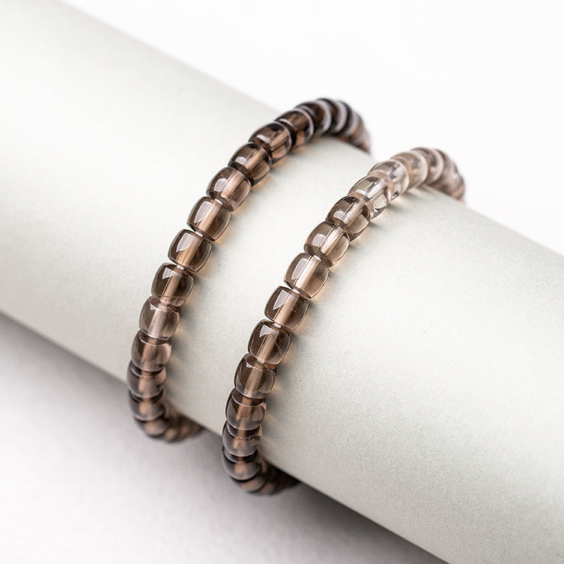 Natural Smoky Quartz Barrel Bead Bracelet - Simple Unisex Single Strand