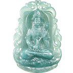Natural Blue Water Jadeite Mahasthamaprapta Guanyin Pendant – A-Grade Ice-Type Jade, Compassion & Protection Talisman