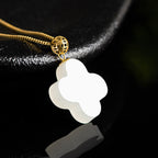 Natural Hetian White Jade Four-Leaf Clover Pendant for Men & Women