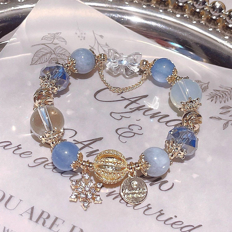 DIY Aquamarine Blue Crystal White Crystal Bracelet Snowflake Starry Sky Bracelet for Women