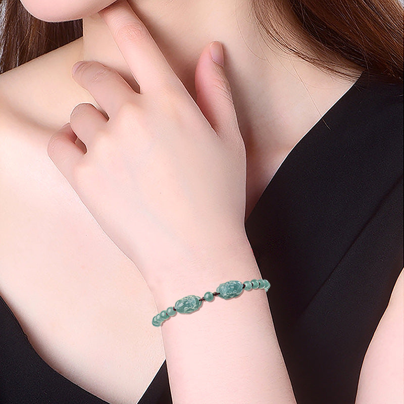 Natural A-Grade Blue Ice Jadeite Double PiXiu Handwoven Bracelet