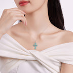 Natural Ice Blue Jadeite Cross Pendant – A-Grade Blue Water Jade with S925 Silver, 36mm Christian Talisman