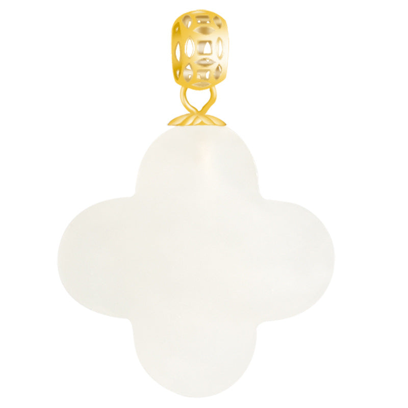 Natural Hetian White Jade Four-Leaf Clover Pendant for Men & Women