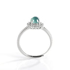 Natural A-Grade Blue Water Jadeite Adjustable Ring for Women – S925 Silver, 5.0mm Cabochon Stone