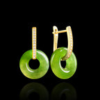 Natural Hetian Green Jade Peace Circle Earrings with S925 Silver Setting