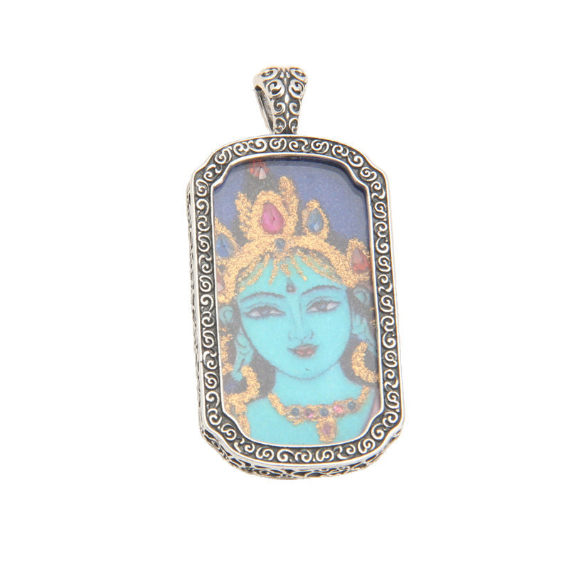 925 Sterling Silver Green Tara Tibetan Pendant