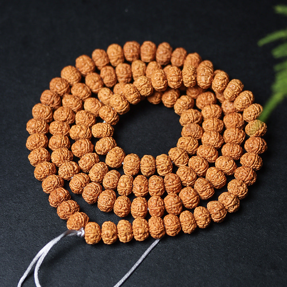 Premium Six-Petal Double Dragon Pattern Rudraksha 108 Mala Beads Bracelet