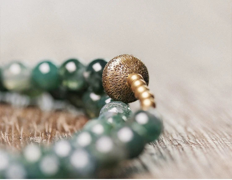 Double-Layer Moss Agate Beaded Bracelet with Brass Accents – Women's Grounding & Growth Bracelet