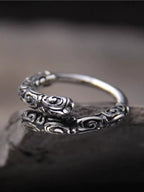 S925 Sterling Silver Retro Sun Wukong Golden Cudgel Ring Adjustable Unisex Finger Ring