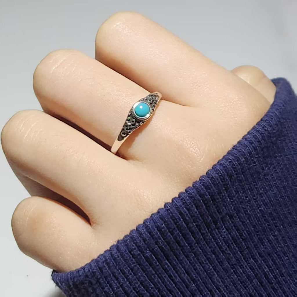 S925 Sterling Silver Vintage Adjustable Agate Turquoise Ring